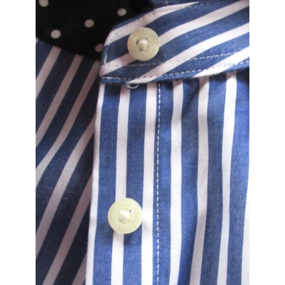 CHAPS Women Shirt Striped Blue/White Cotton Button-Down Casual No Iron - Picture 9 of 12